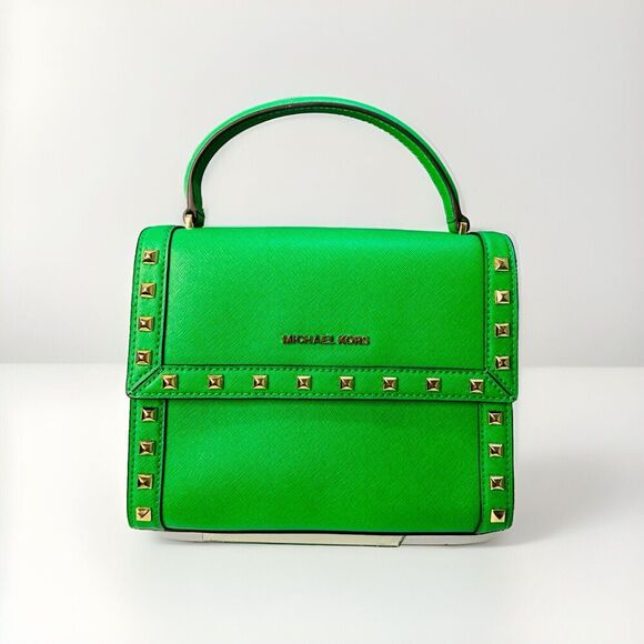 NWOT Michael Kors Dillon Green Palm STD MD Messenger Leather Handbag MSRP $368 - Picture 1 of 16